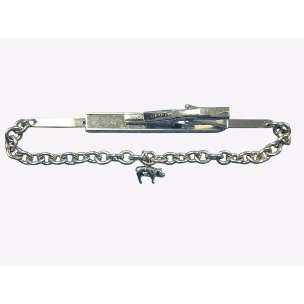 Sara Coventry Vintage Tie Clip with Chain and Sterling ROC Pig Charm